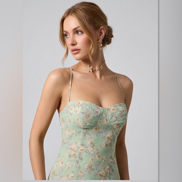 Sage Floral Ruffle High-Low Maxi Dress Green - Picture 2 of 9